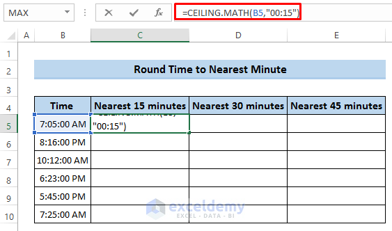 Excel Round Time to Nearest Minute Using CEILING Function
