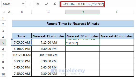 Excel Round Time to Nearest Minute Using CEILING Function