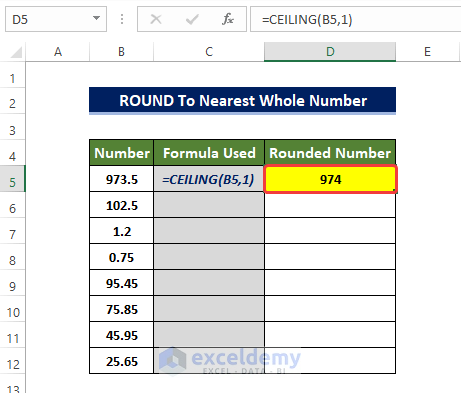 Using CEILING Function to round to nearest whole number