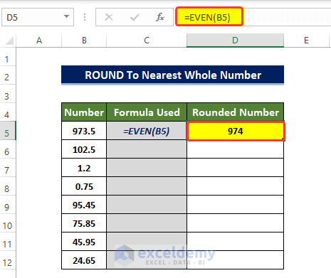 Applying EVEN and ODD Functions to round to nearest whole number