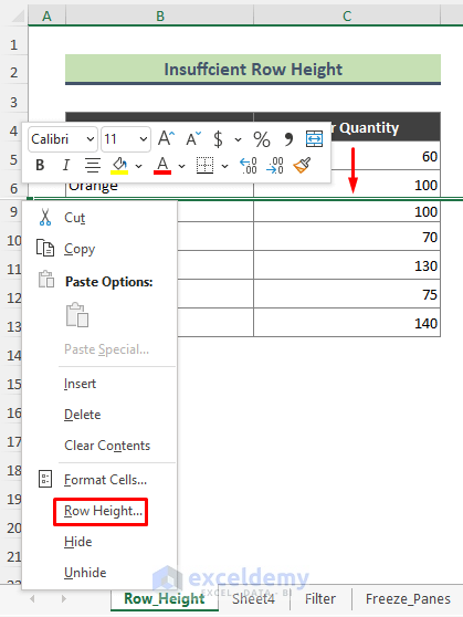 Unhidden Rows Are Not Visible Due to Insufficient Row Height in Excel