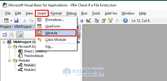 Inserting New Module to Check If a File Exists in Excel VBA