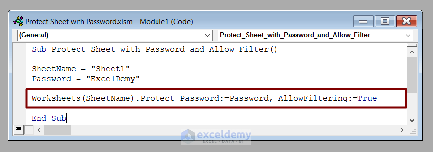 Setting Password to Protect Sheet with Password and Allow Filter