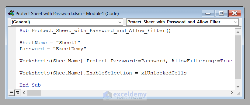 VBA Code to Protect Excel Sheet with Password and Allow Filter
