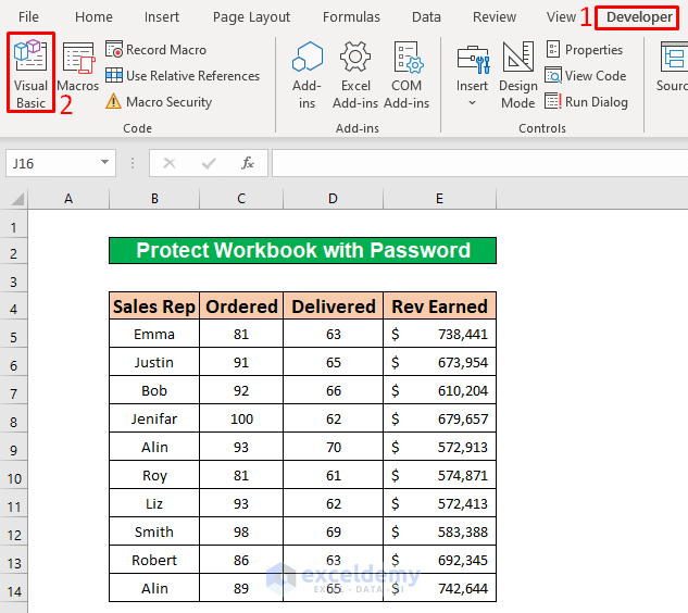 Perform a VBA Code to Protect Single Workbook with Password in Excel
