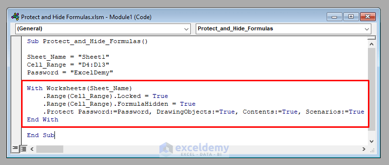 VBA Code Section to Protect and Hide Formulas using Excel VBA