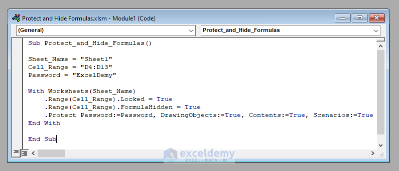 Putting VBA Code to Protect and Hide Formulas using Excel VBA