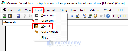 Use Transpose Function in Excel VBA to Transpose Rows to Columns