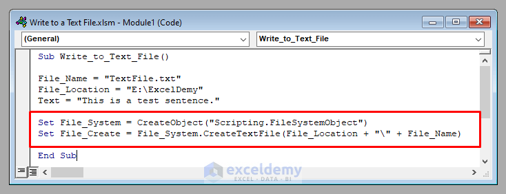 Setting Objects to Write to a Text File Using Excel VBA