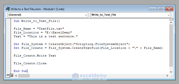 VBA Code to Write to a Text File Using Excel VBA