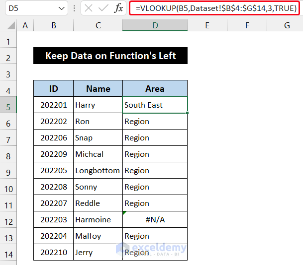 Use the Function for Most Left Cell of Data Table to fix VLOOKUP Drag Down