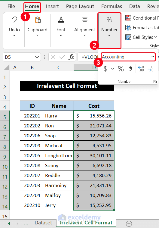 Set Relevant Cell Format with Main Dataset to fix VLOOKUP Drag Down