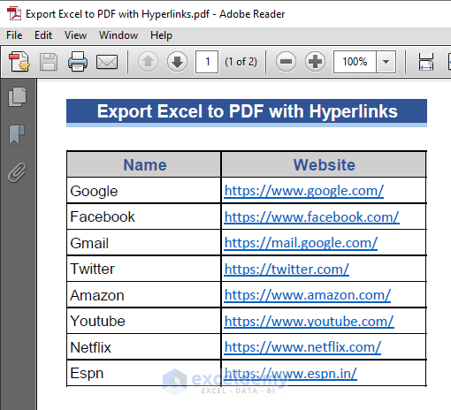 Export an Excel File into PDF and Keep the Hyperlink Unchanged