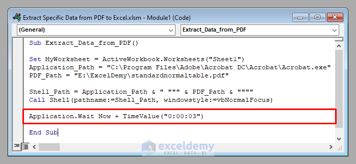 Waiting in the Code o Extract Data from PDF to Excel Using VBA