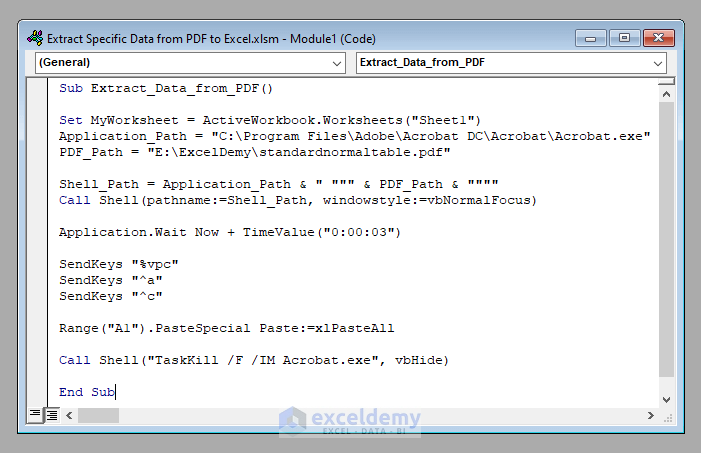 VBA Code to Extract Data from PDF to Excel Using VBA