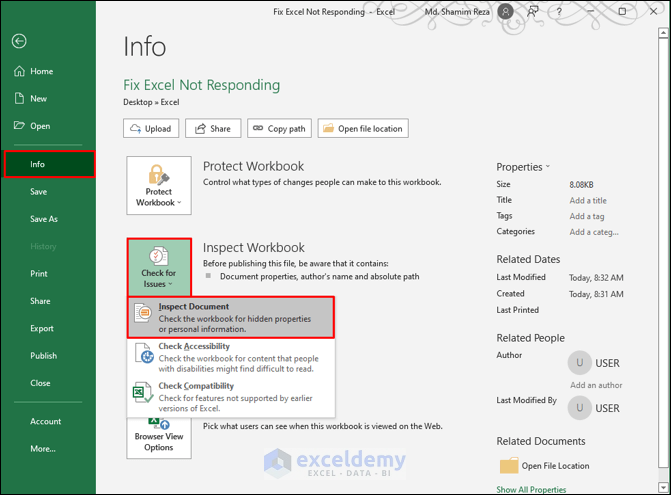 Inspect Your Workbook To Fix If Not Responding