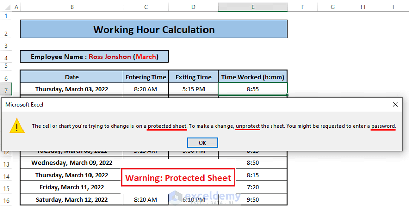 Warning: Protected Sheet-Excel Lock Cell Value Once Calculated