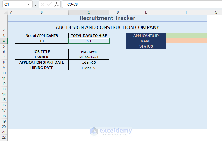Formula to Calculate the Duration of Hiring Process
