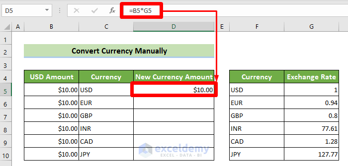 Convert Currency Manually Using Cell Referencing