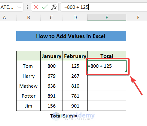 Formulas for Addition, Subtraction, Multiplication, and Division in Excel