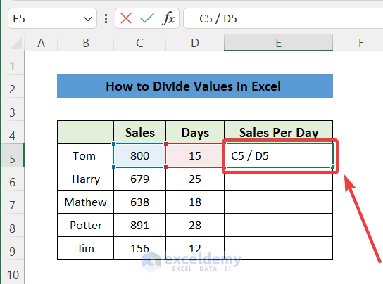 Excel Division Formula