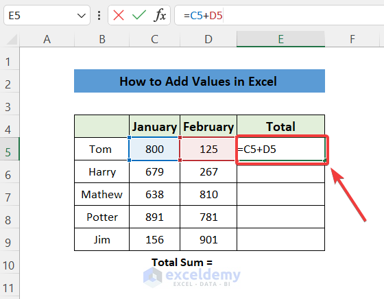 Formulas for Addition, Subtraction, Multiplication, and Division in Excel