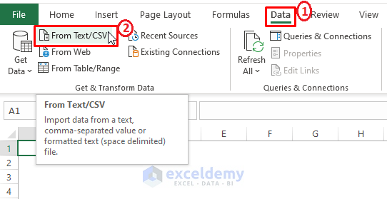 From text or csv-Excel Import CSV into Existing Sheet