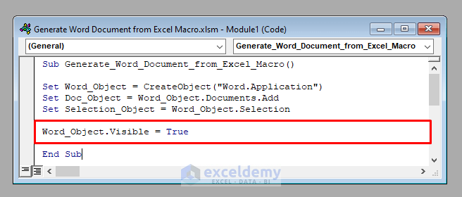 Making Word File Visible to Generate a Word Document from an Excel Macro
