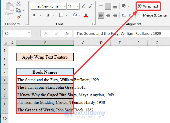 Apply Wrap Text Feature to Add a Line in Excel