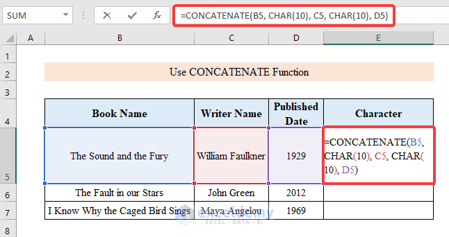  Use CONCATENATE Function to Add a Line in Excel Cell