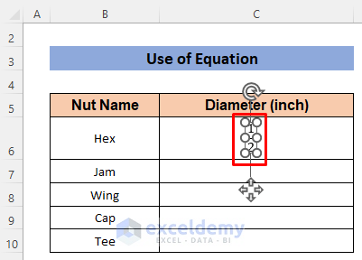 Inserting Excel Equation to Add a Stacked Fraction