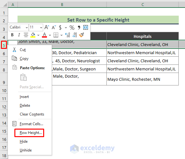 Adjust Row to a Specific Height to Fit Text in Excel