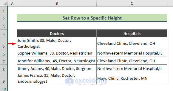 Adjust Row to a Specific Height to Fit Text in Excel