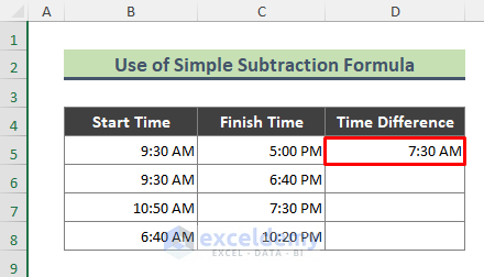 Simple Subtraction Formula to Calculate Difference Between Two Times