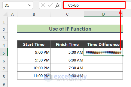 Calculate Difference Between Two Times Using IF function
