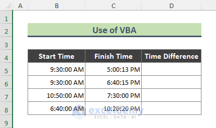 Excel VBA to Calculate Difference Between Two Times