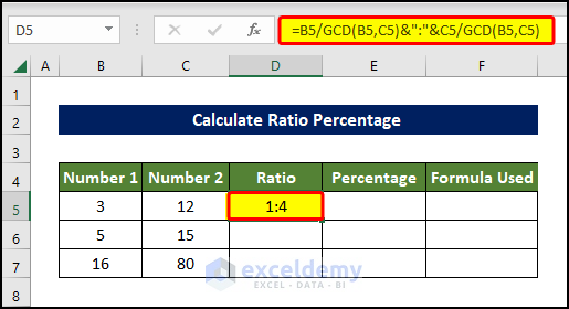 Using GCD Function to Calculate Ratio Percentage in Excel