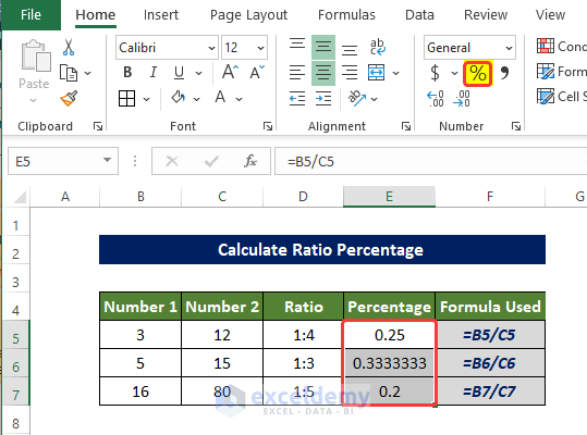 . Utilizing SUBSTITUTE and TEXT Functions to Calculate Ratio Percentage in Excel 