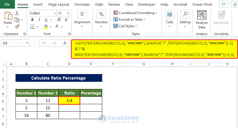 Using Combined Formula to Calculate Ratio Percentage in Excel 