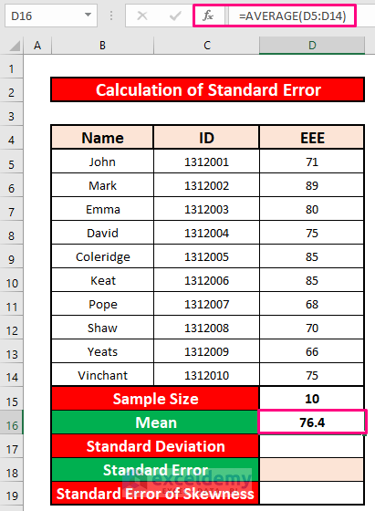 Calculate Standard Deviation in Excel