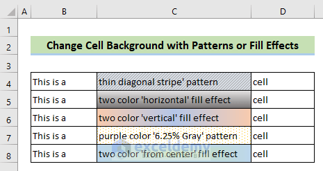 Changed Background Using Fill Effect & Pattern in Excel