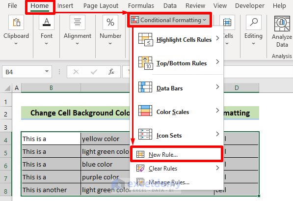 Use Conditional Formatting to Change Background Color in Excel