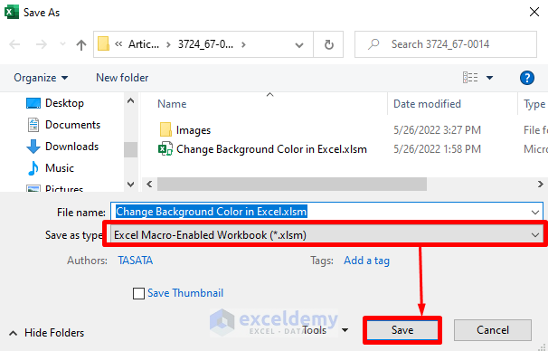 Save the Excel as .xlsm File to Enable Macro