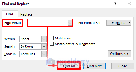 Use Find All Button to Find the Specific Cells