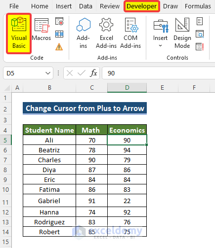 Embedding VBA Macro to Change Cursor from Plus to Arrow in Excel 