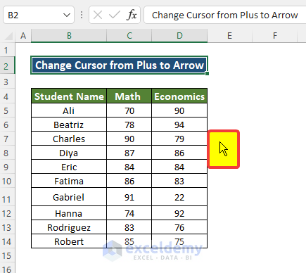 Change Cursor from Plus to Arrow in Excel 