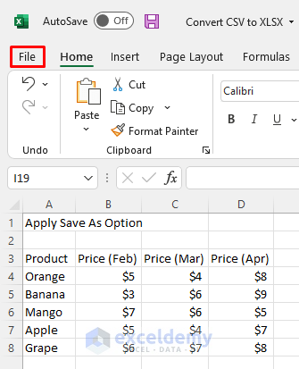 Apply Save As Option to Convert CSV to XLSX
