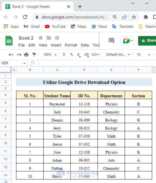 Utilize Google Drive Download Option to Convert Excel to PDF