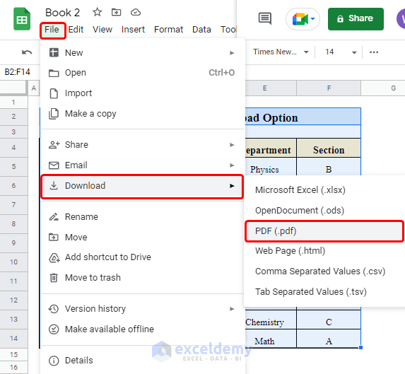 Utilize Google Drive Download Option to Convert Excel to PDF