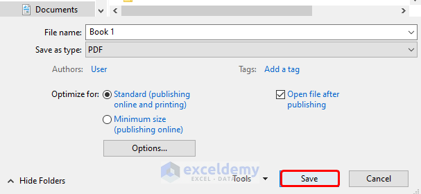 Apply Save as PDF Command to Convert Excel to PDF 